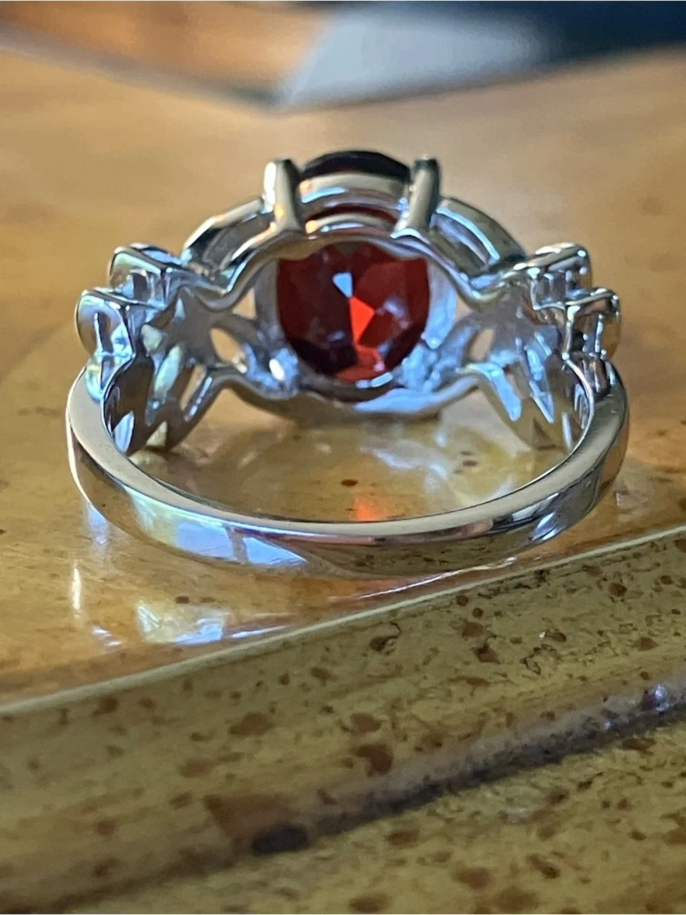 Natural Red Garnet Sterling Silver Ring Size 6